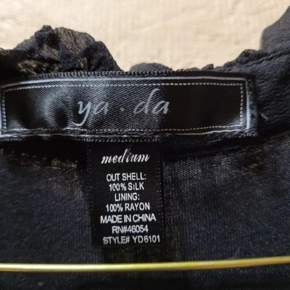 Anthropologie Ya Da Women’s Size  Medium Black Silk Dress Ruffle Collar Layered - Picture 5 of 5